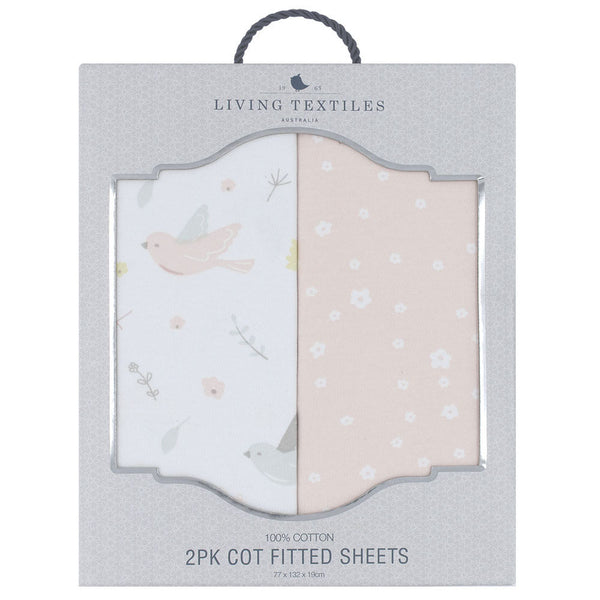 Living Textiles 2 Pack Jersey Cot Fitted Sheets - Ava & Floral Blush