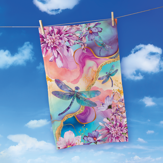 Lisa Pollock Cotton Tea Towel - Delightful Dragonfly
