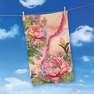 Lisa Pollock Cotton Tea Towel - Coral Peony