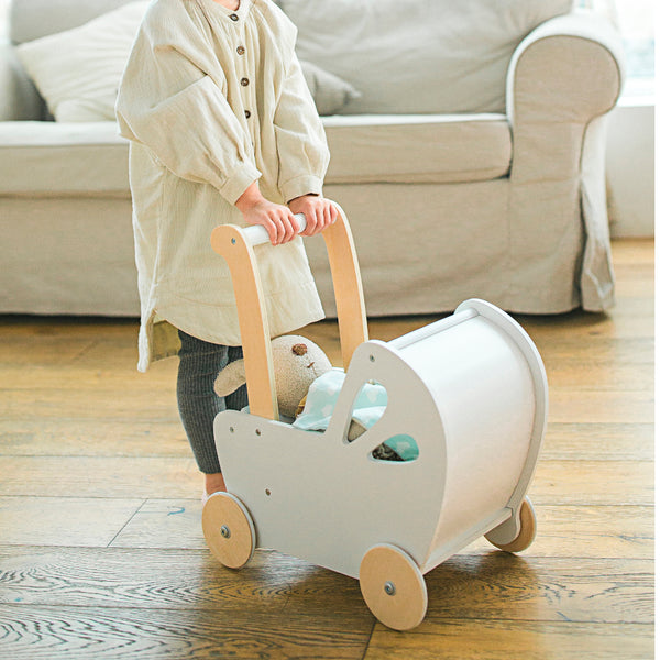 Moover Wooden Line Dolls Pram White Cambrelle s