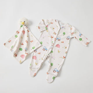 Jiggle and Giggle Romper and Comforter Set - Barnyard