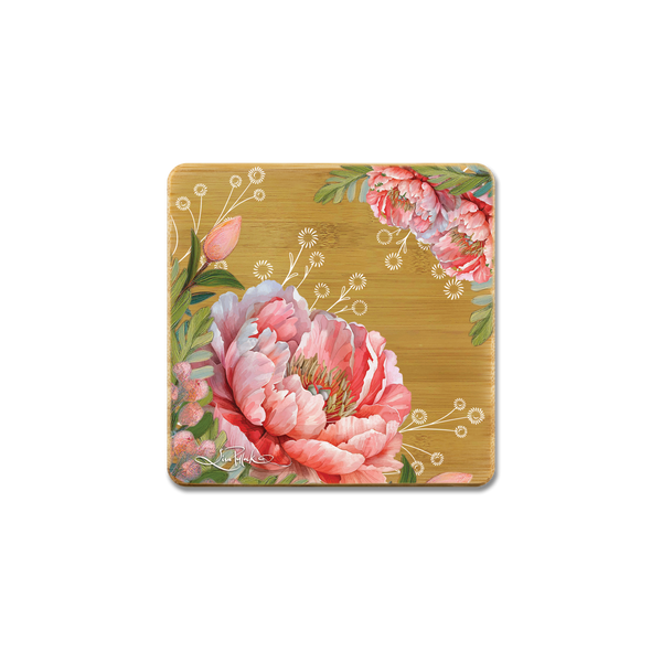 Lisa Pollock Bamboo Coaster Set - Coral Peony