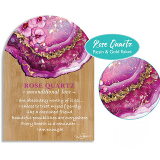 Lisa Pollock Crystal Resin Bamboo Plaque - Rose Quartz Orchids