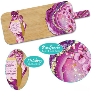 Lisa Pollock - Resin Bamboo Platter with knife - Rose Quartz Orchids
