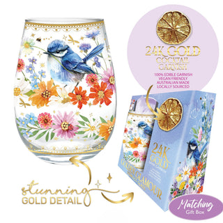 Stemless Glass - Floral Wren