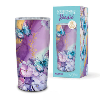 Lisa Pollock Double Walled Stainless Steel Roadie - Amethyst Butterfly