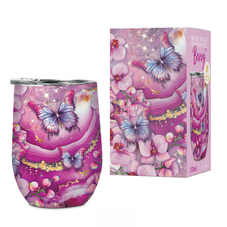 Double Walled Stainless Steel Bevvy - Fuchsia Butterfly
