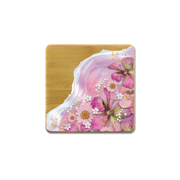 Lisa Pollock Bamboo Coaster Set - Pressed Petals