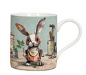 ceramic bug art mugs with a cute scrap metal rabbit image printed