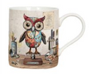 ceramic bug art mugs with a cute scrap metal owl image printed