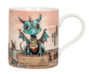 ceramic bug art mugs with a cute scrap metal dragon image printed