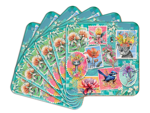 Lisa Pollock - Set of 6 Coasters - Pretty Postage