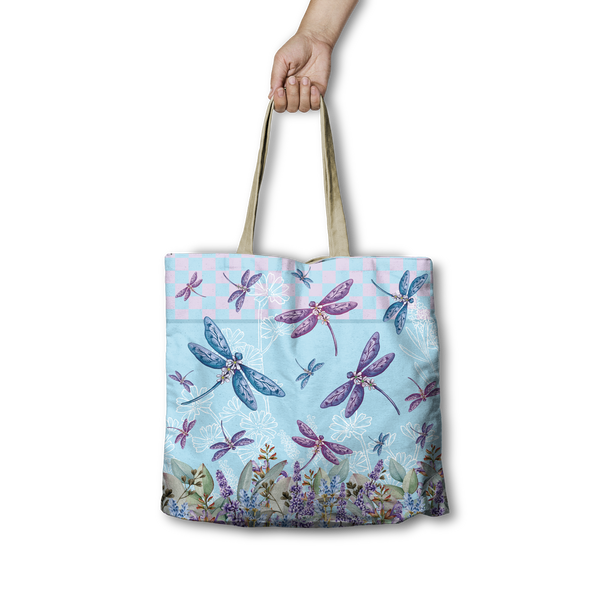 Lisa Pollock  Shopping Bag - Lavender Dargonflies