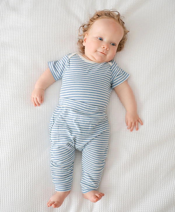 Lummi in colour - Organic Cotton Short Sleeve Body Suit - Blue Stripes