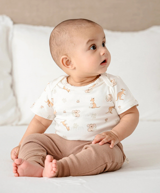 Lummi in colour - Bamboo Short Sleeve Body suit - Kangaroo and Koala