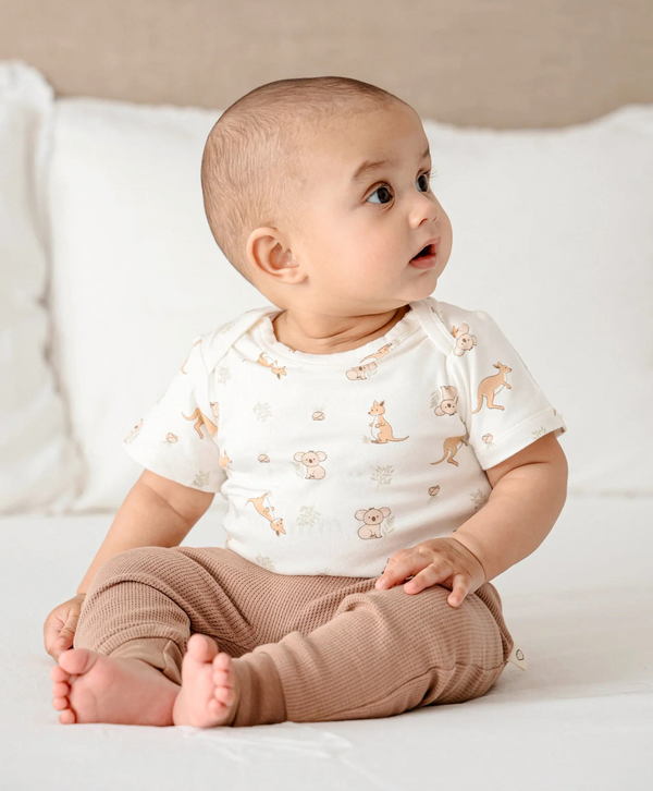 Lummi in colour - Bamboo Short Sleeve Body suit - Kangaroo and Koala