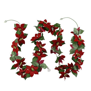 Velvet Poinsettia Garland with Leaves