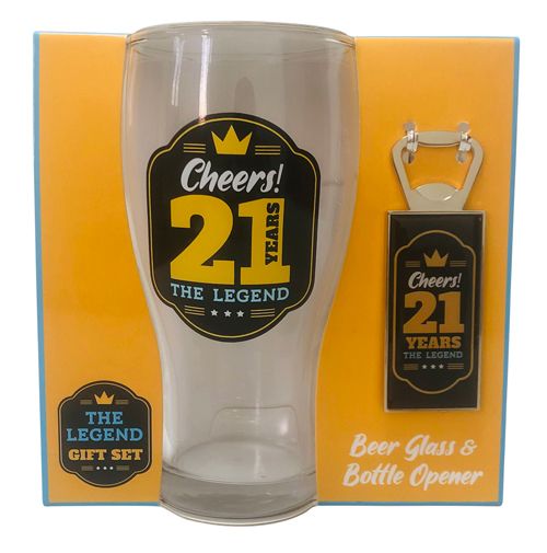 21 Beer Glass & Bottle Opener Set