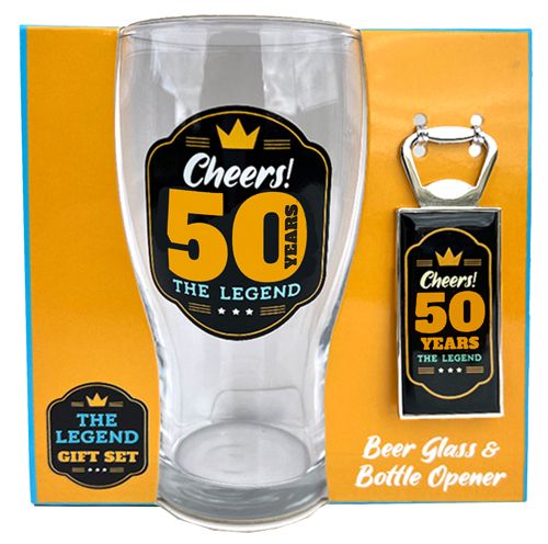 50 Beer Glass & Bottle Opener Set