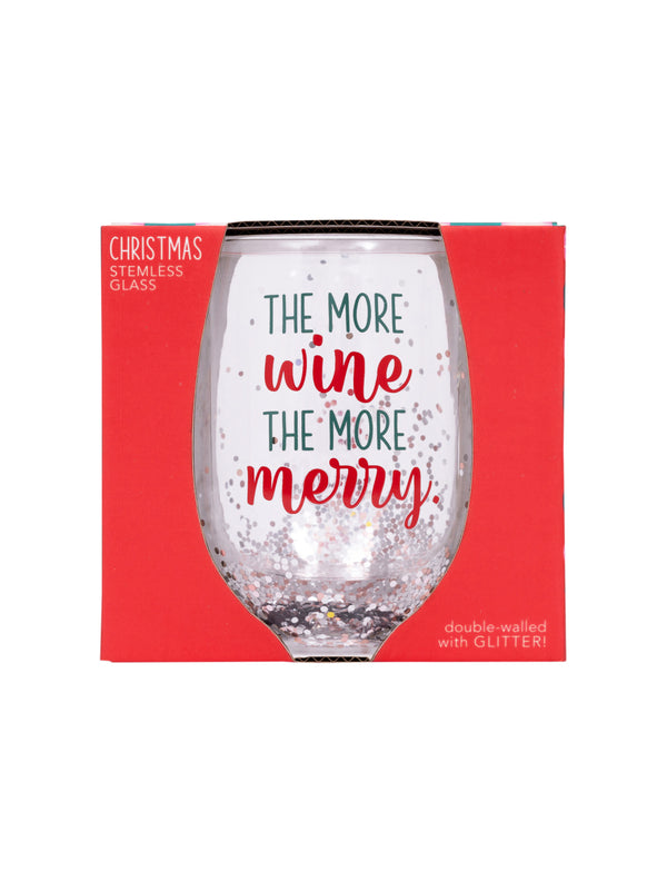 Christmas Stemless glass - The more Wine the more Merry