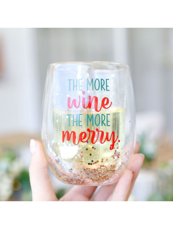 Christmas Stemless glass - The more Wine the more Merry