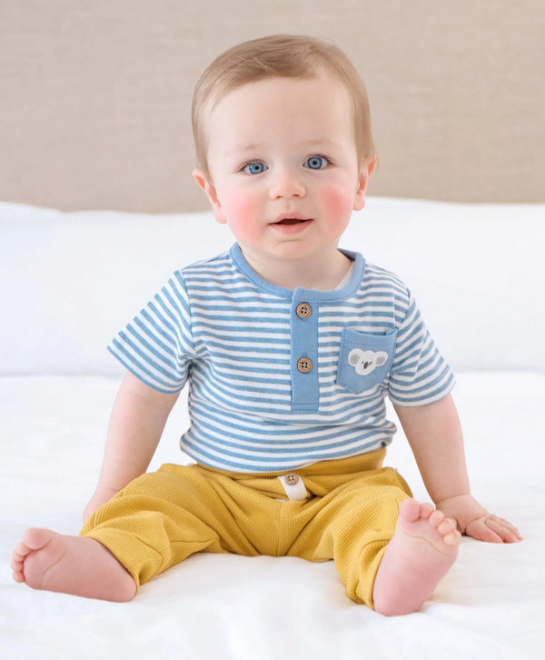 Lummi in colour - Organic Cotton Short Sleeve Bodysuit - Koala & Blue Stripe