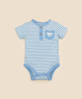 Lummi in colour - Organic Cotton Short Sleeve Bodysuit - Koala & Blue Stripe