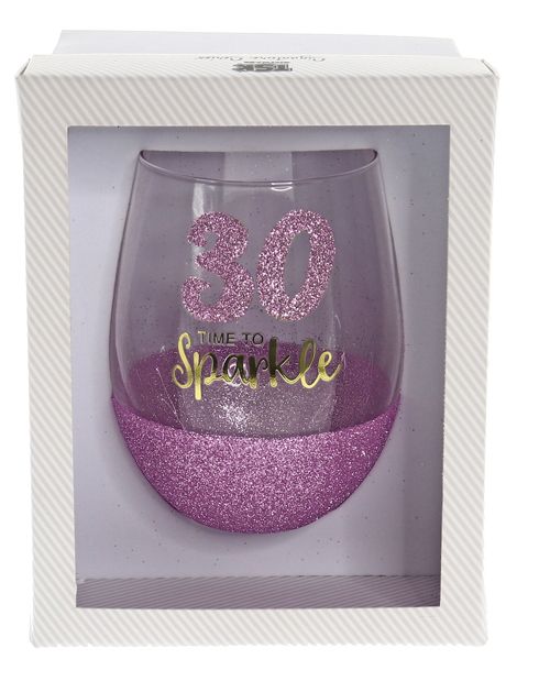 30 Sparkle Pink Stemless Wine Glass