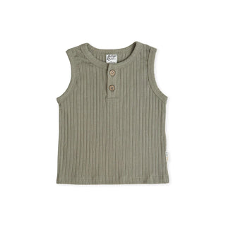 Indigo & Lellow Ollie Singlet - Rib Olive Green
