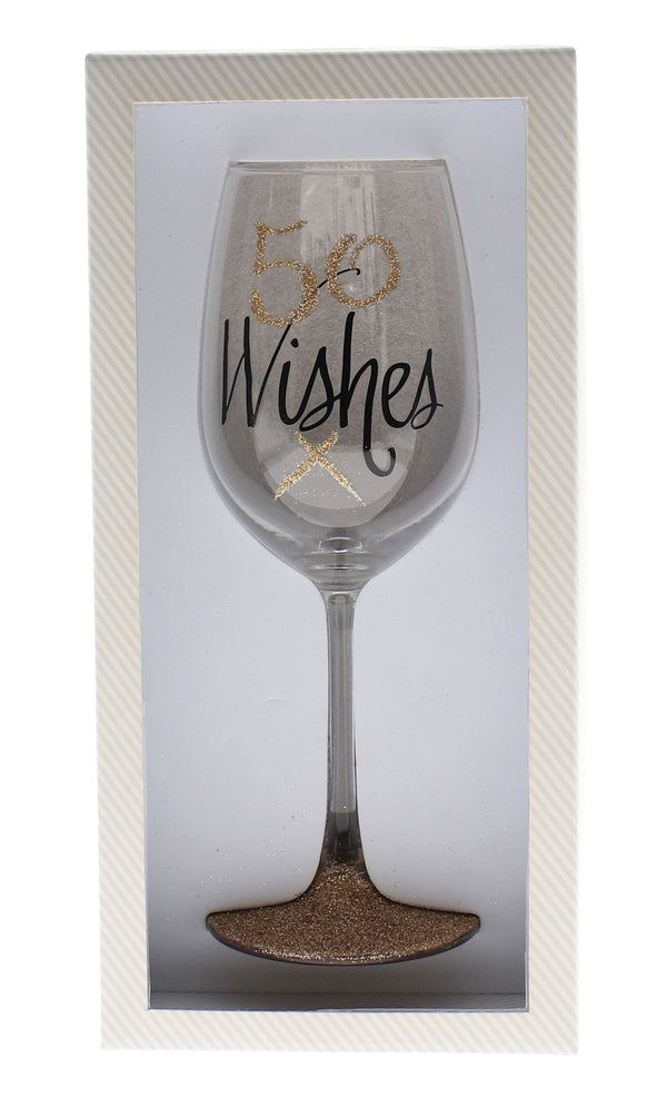 50 Wishes Gold Wine Glass